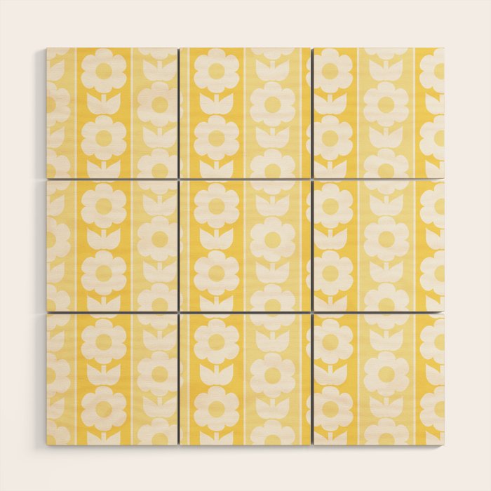 Vintage Floral Jonnty Flowers and Stripes Butter Yellow and White Cottage Stripes Wood Wall Art Gallery Image 1
