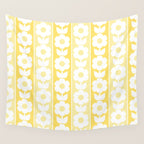 Vintage Floral Jonnty Flowers and Stripes Butter Yellow and White Cottage Stripes Wall Tapestry Gallery Image 4
