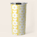 Vintage Floral Jonnty Flowers and Stripes Butter Yellow and White Cottage Stripes Travel Mug Gallery Image 1