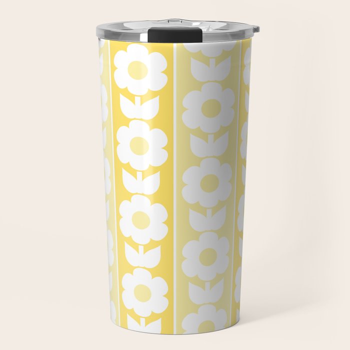 Vintage Floral Jonnty Flowers and Stripes Butter Yellow and White Cottage Stripes Travel Mug Gallery Image 1