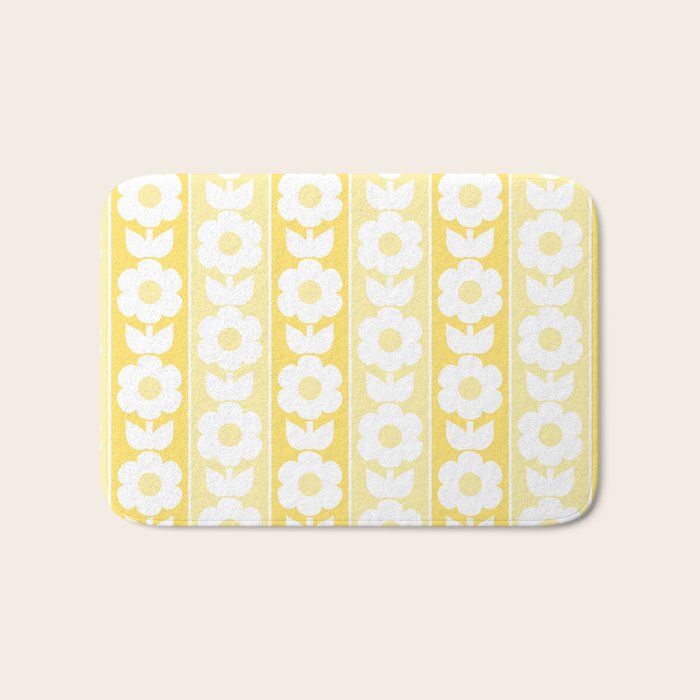 Vintage Floral Jonnty Flowers and Stripes Butter Yellow and White Cottage Stripes Bath Mat Gallery Image 1