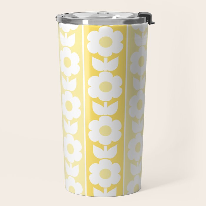 Vintage Floral Jonnty Flowers and Stripes Butter Yellow and White Cottage Stripes Travel Mug Gallery Image 2