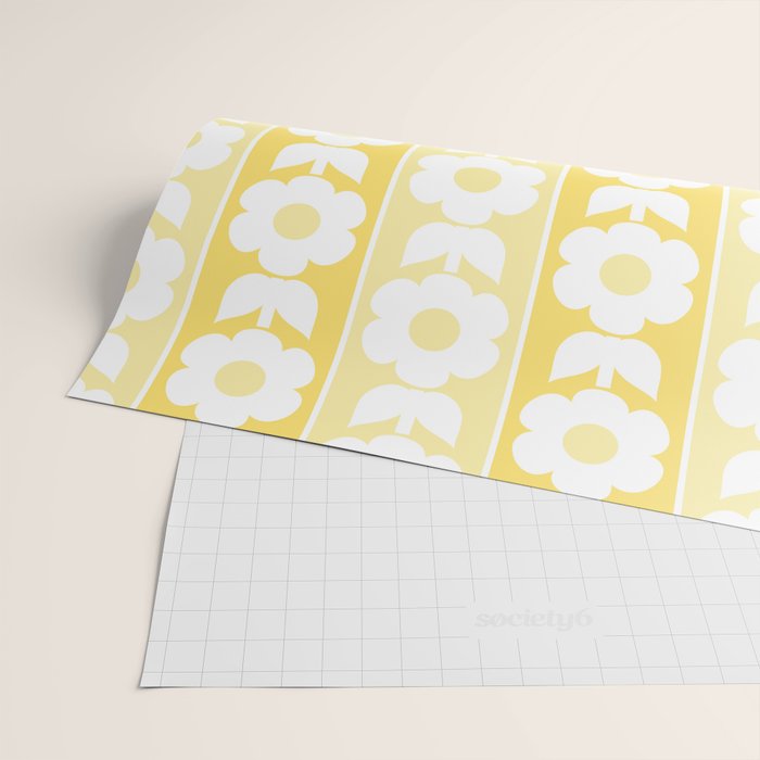 Vintage Floral Jonnty Flowers and Stripes Butter Yellow and White Cottage Stripes Wrapping Paper Gallery Image 2
