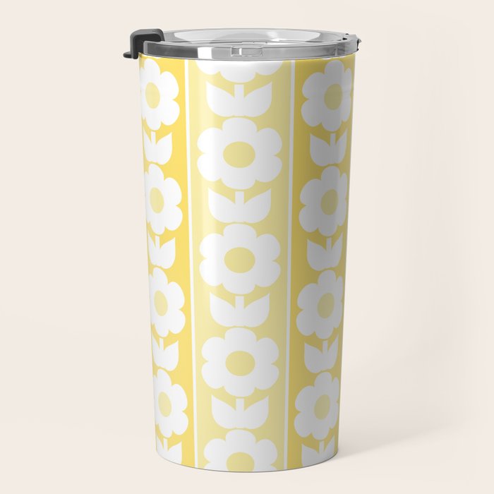 Vintage Floral Jonnty Flowers and Stripes Butter Yellow and White Cottage Stripes Travel Mug Gallery Image 3