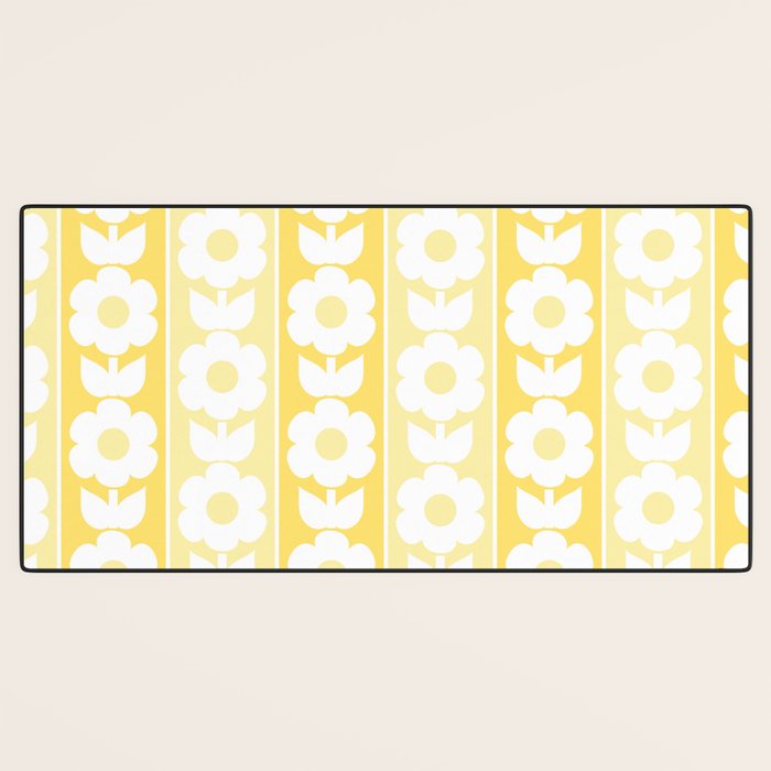Vintage Floral Jonnty Flowers and Stripes Butter Yellow and White Cottage Stripes Desk Mat Gallery Image 3