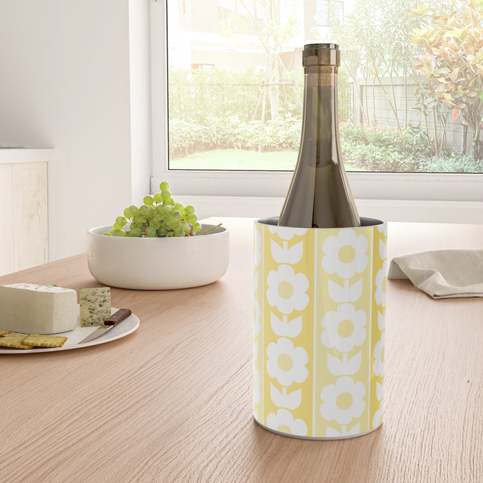 Vintage Floral Jonnty Flowers and Stripes Butter Yellow and White Cottage Stripes Wine Chiller Gallery Image 4