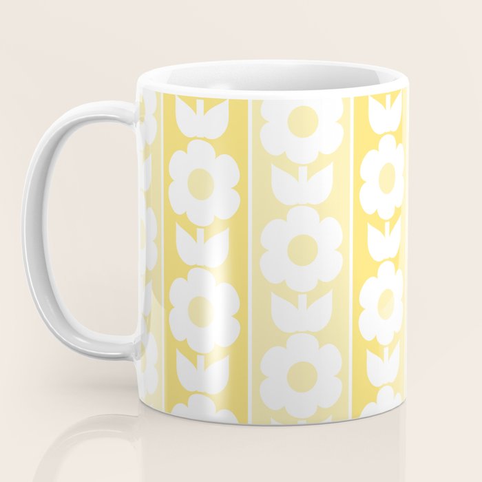Vintage Floral Jonnty Flowers and Stripes Butter Yellow and White Cottage Stripes Coffee Mug Gallery Image 3