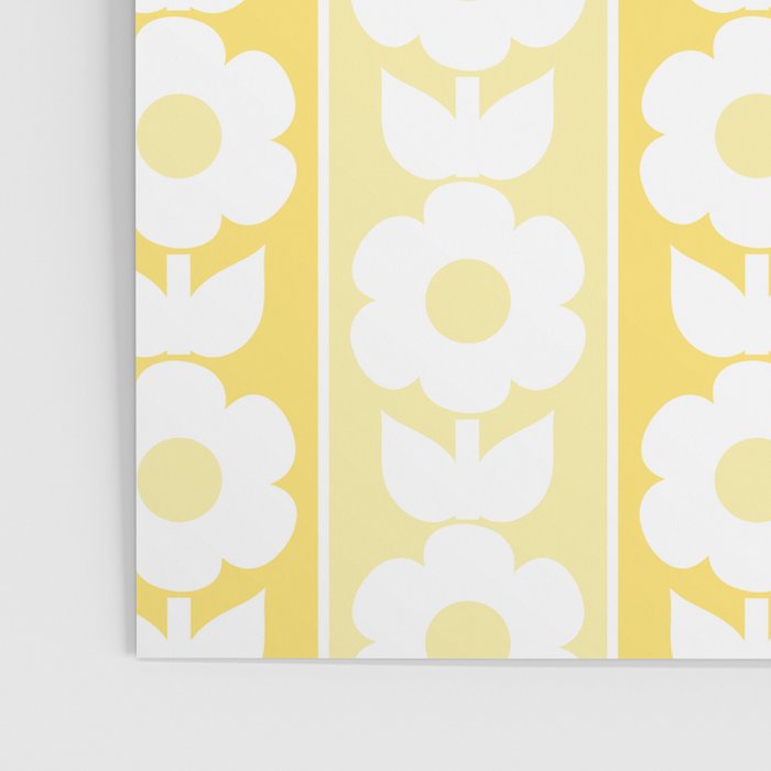 Vintage Floral Jonnty Flowers and Stripes Butter Yellow and White Cottage Stripes Poster Gallery Image 3