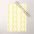 Vintage Floral Jonnty Flowers and Stripes Butter Yellow and White Cottage Stripes Wrapping Paper Gallery Image 1