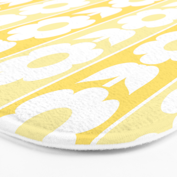 Vintage Floral Jonnty Flowers and Stripes Butter Yellow and White Cottage Stripes Bath Mat Gallery Image 3