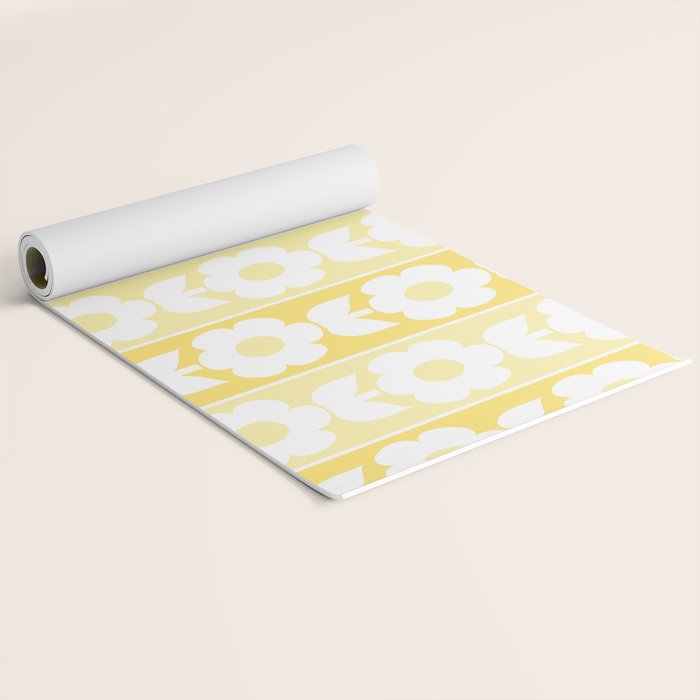 Vintage Floral Jonnty Flowers and Stripes Butter Yellow and White Cottage Stripes Yoga Mat Gallery Image 2
