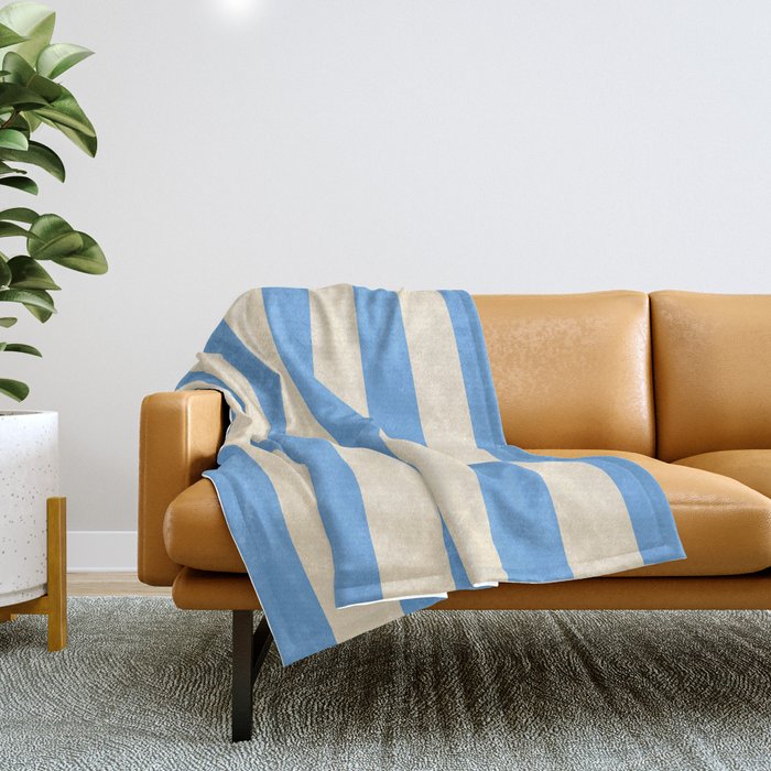Retro Coastal Blue and White Stripes Throw Blanket Gallery Image 1