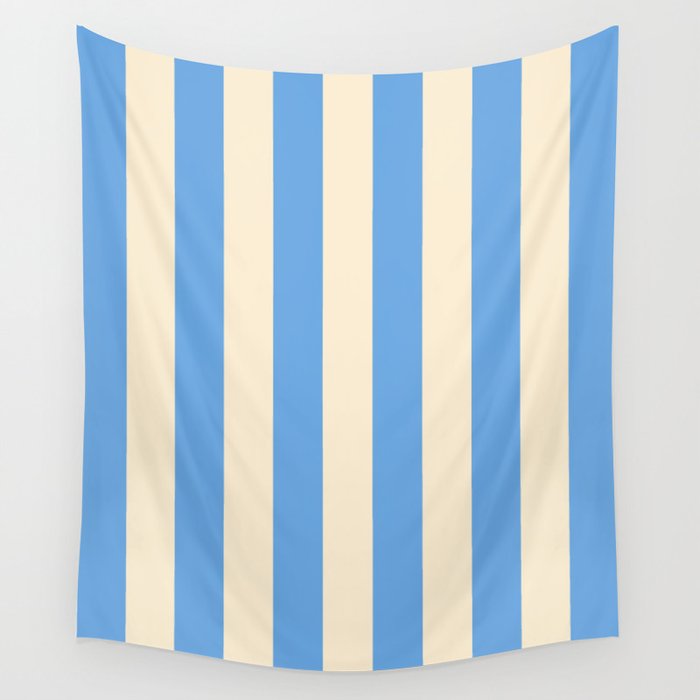 Retro Coastal Blue and White Stripes Wall Tapestry Gallery Image 4