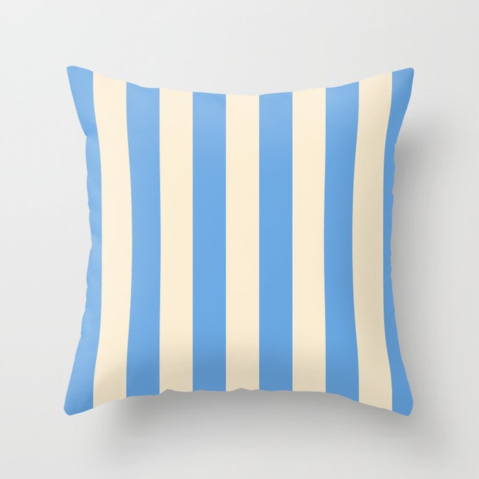 Retro Coastal Blue and White Stripes Throw Pillow Gallery Image 1