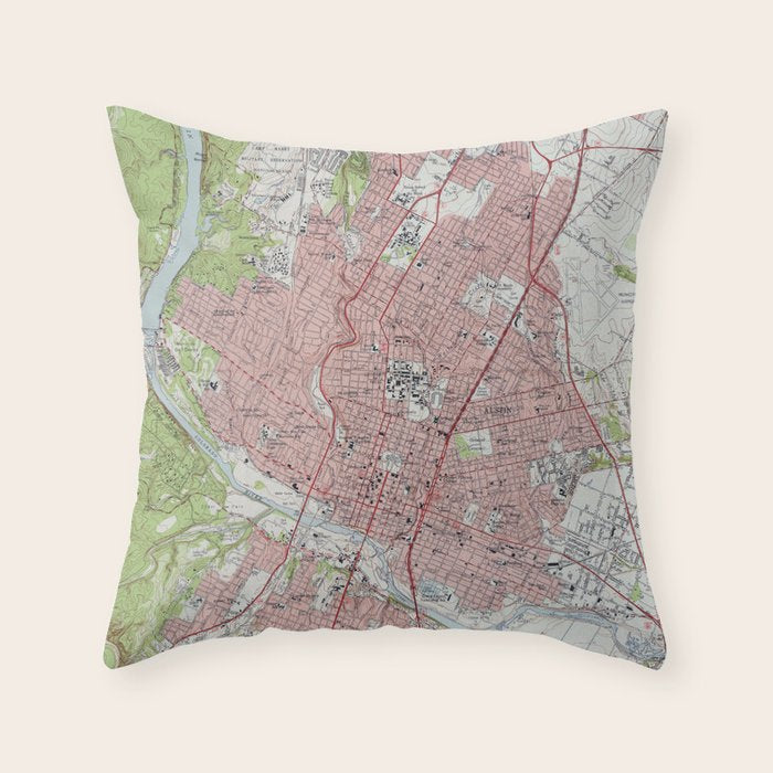 Vintage Map of Austin Texas (1955) Throw Pillow Gallery Image 6
