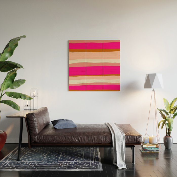 Flamingo Stripes Wood Wall Art Gallery Image 2