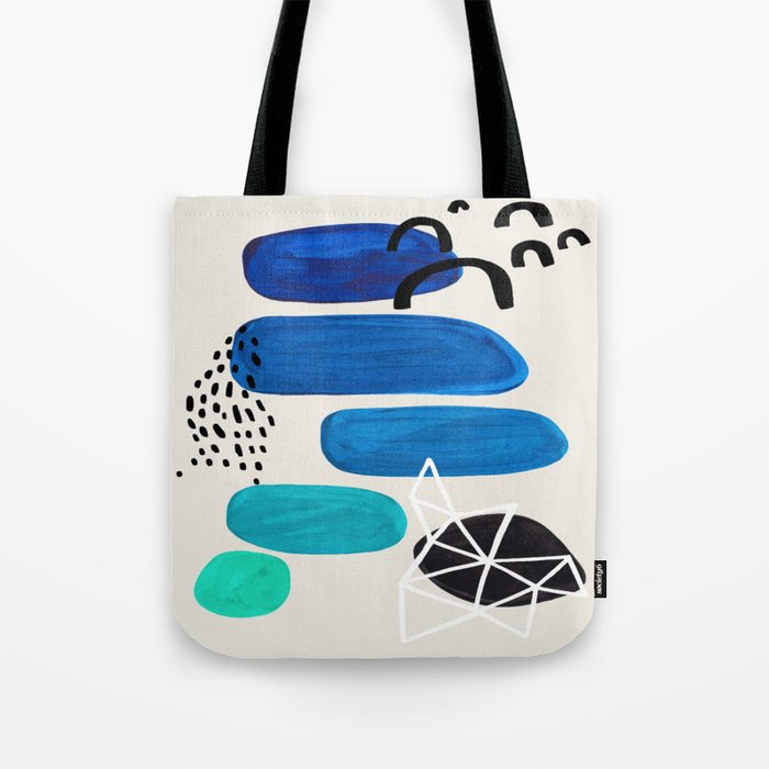 Fun Abstract Minimalist Mid Century Modern Colorful Shapes Marine Green Blue Ombre Watercolor Bubble Tote Bag Gallery Image 1