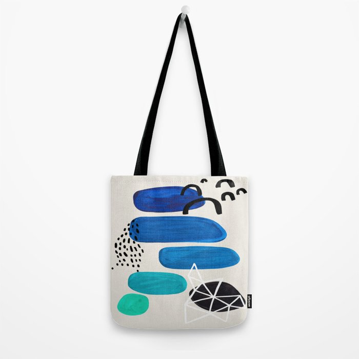 Fun Abstract Minimalist Mid Century Modern Colorful Shapes Marine Green Blue Ombre Watercolor Bubble Tote Bag Gallery Image 2