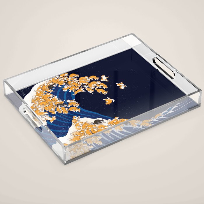 Shiba Inu The Great Wave in Night Acrylic Tray Gallery Image 1