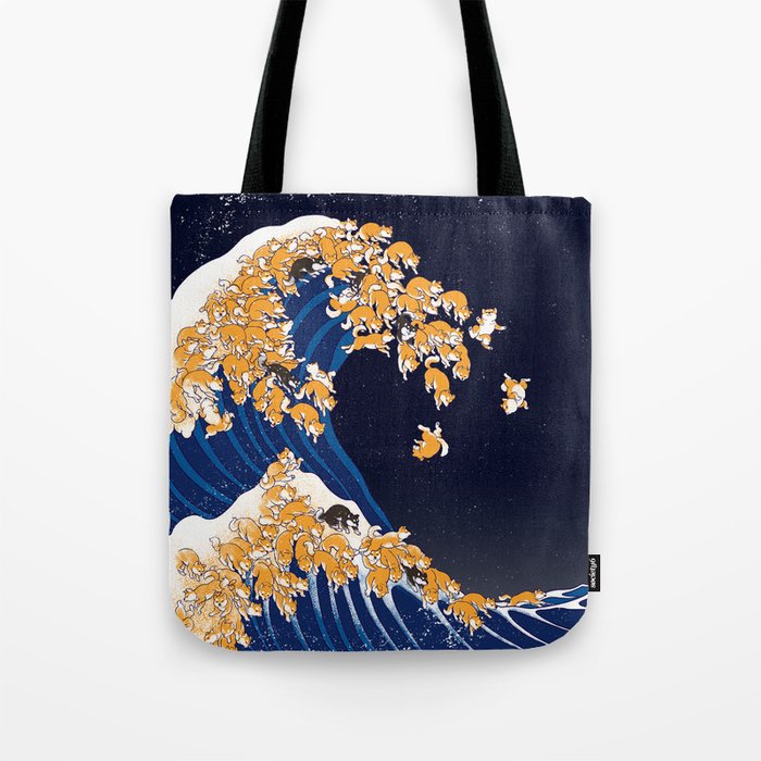 Shiba Inu The Great Wave in Night Tote Bag Gallery Image 1