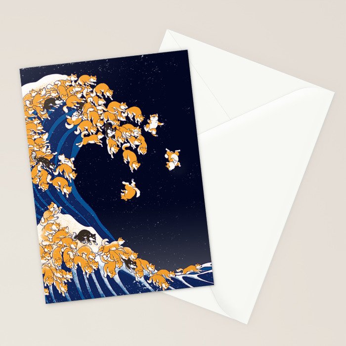 Shiba Inu The Great Wave in Night Stationery Card Gallery Image 2
