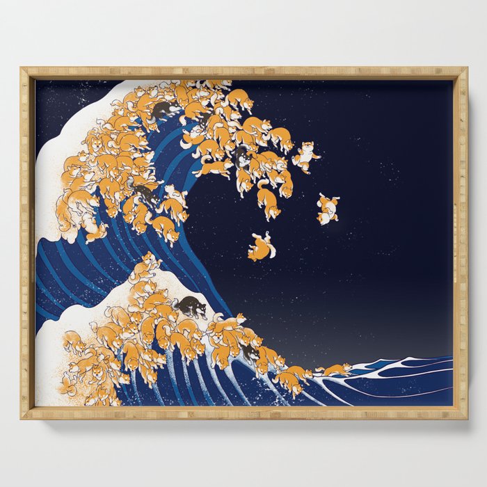 Shiba Inu The Great Wave in Night Serving Tray Gallery Image 1