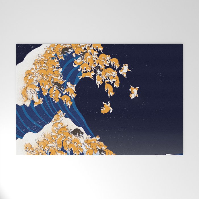 Shiba Inu The Great Wave in Night Welcome Mat Gallery Image 1