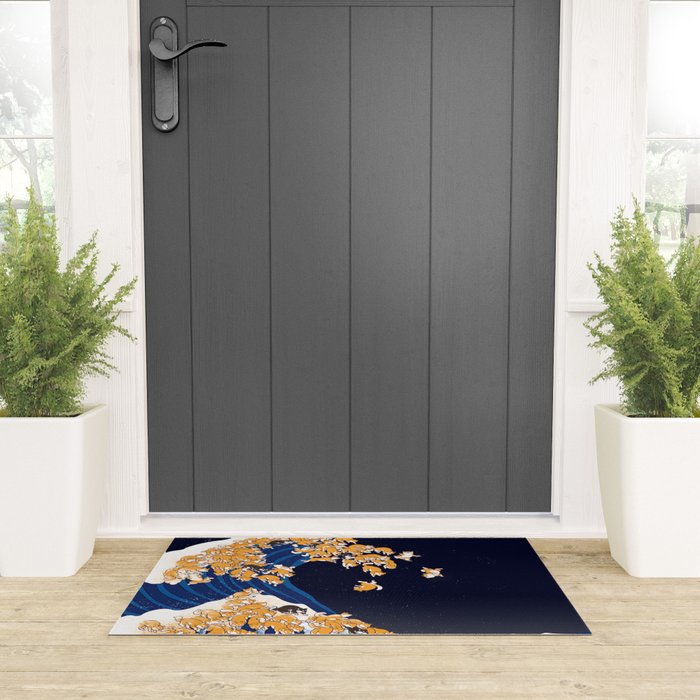 Shiba Inu The Great Wave in Night Welcome Mat Gallery Image 3