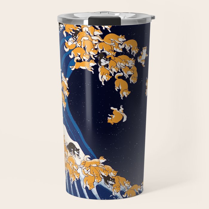 Shiba Inu The Great Wave in Night Travel Mug Gallery Image 1
