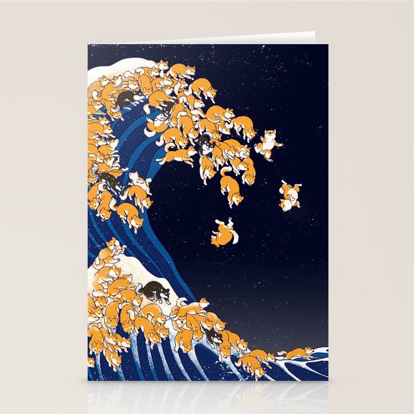 Shiba Inu The Great Wave in Night Stationery Card Gallery Image 1