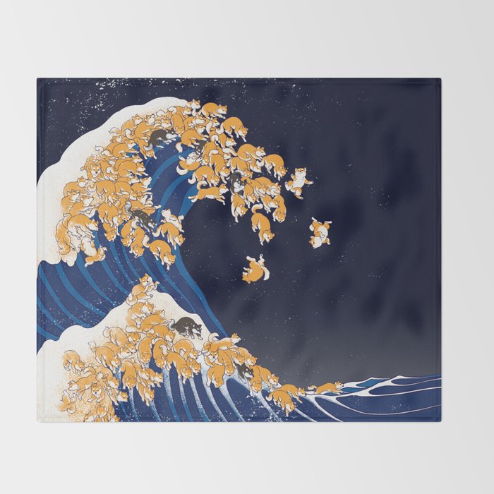 Shiba Inu The Great Wave in Night Throw Blanket Gallery Image 2