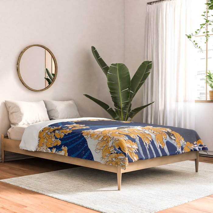 Shiba Inu The Great Wave in Night Comforter Gallery Image 2