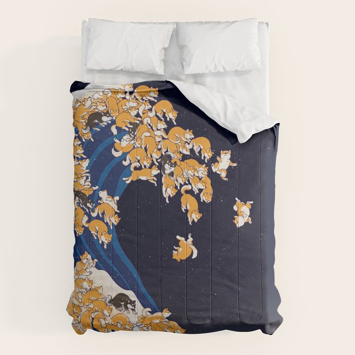 Shiba Inu The Great Wave in Night Comforter Gallery Image 6