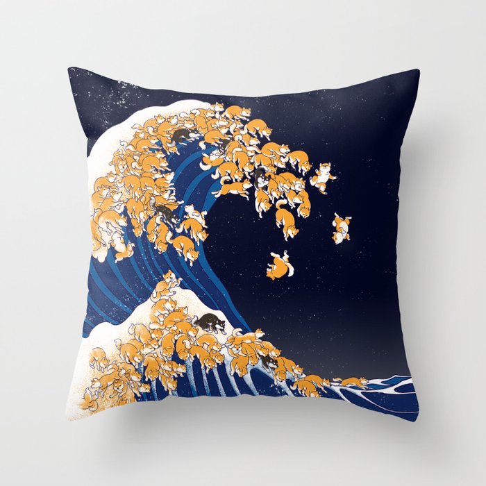 Shiba Inu The Great Wave in Night Throw Pillow Gallery Image 6