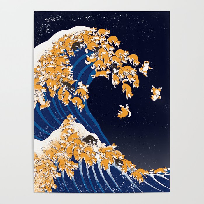 Shiba Inu The Great Wave in Night Poster Gallery Image 1