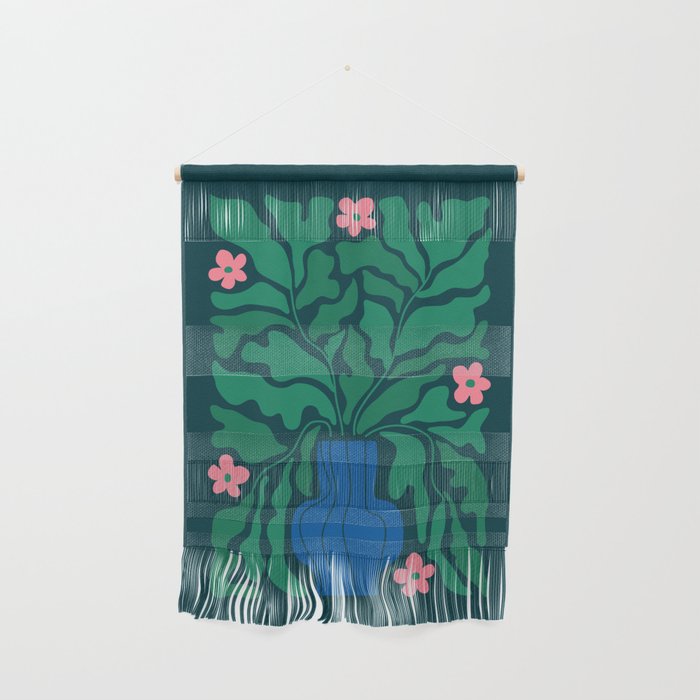Summer Bloom: Pine Green Leaves & Pink Poppies Wall Hanging Gallery Image 1