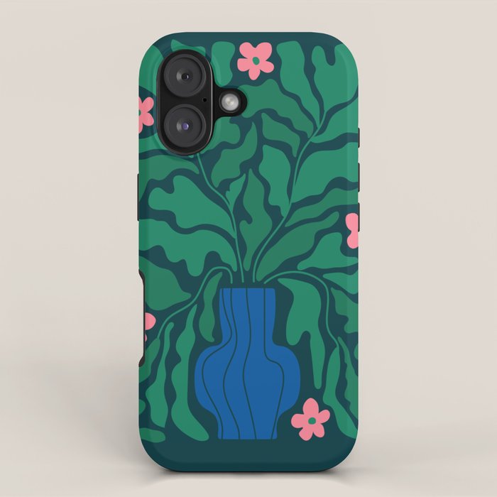 Summer Bloom: Pine Green Leaves & Pink Poppies iPhone Case Gallery Image 1