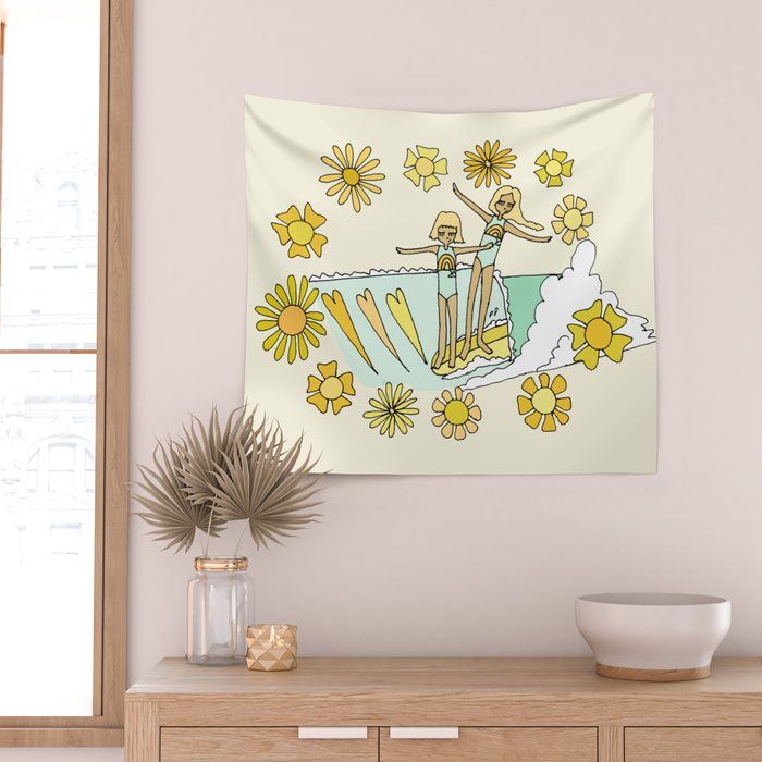 surfs up little ones // retro surf art by surfy birdy Wall Tapestry Gallery Image 2
