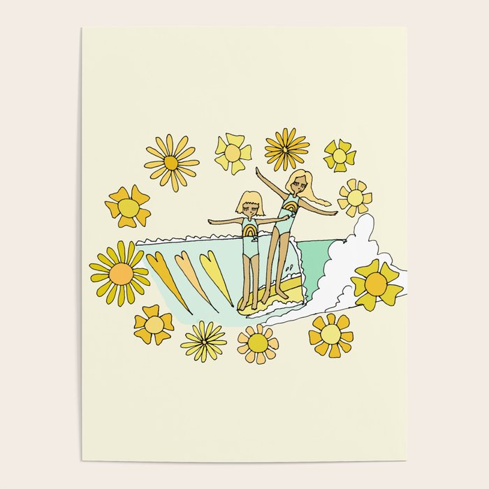 surfs up little ones // retro surf art by surfy birdy Poster Gallery Image 1
