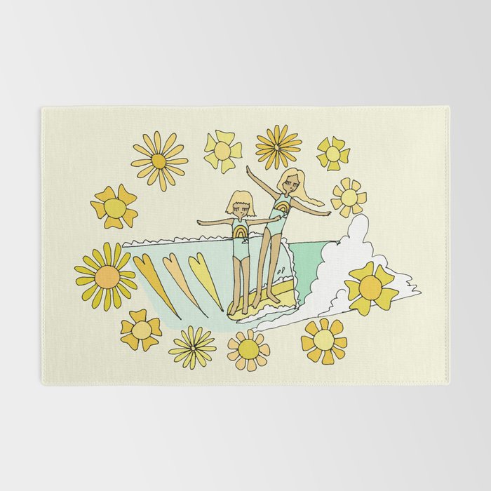 surfs up little ones // retro surf art by surfy birdy Rug Gallery Image 2