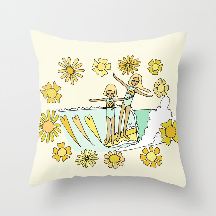 surfs up little ones // retro surf art by surfy birdy Throw Pillow Gallery Image 6
