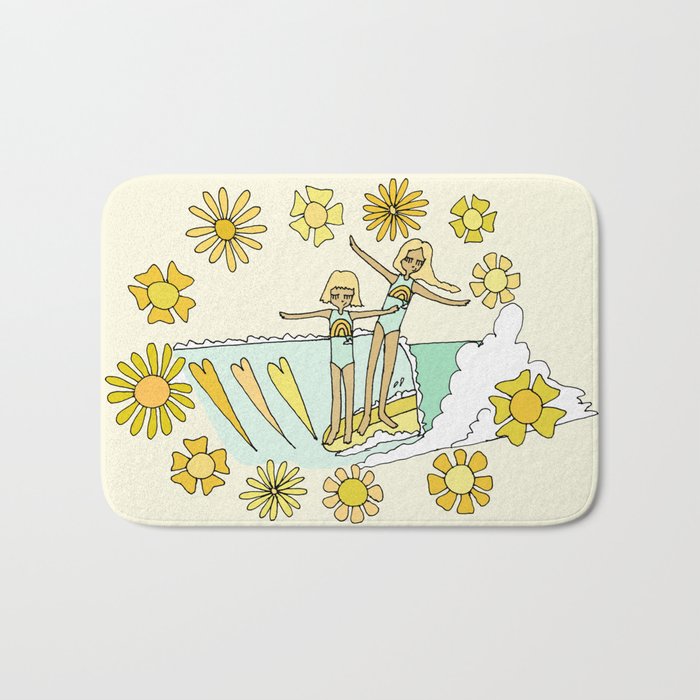 surfs up little ones // retro surf art by surfy birdy Bath Mat Gallery Image 1