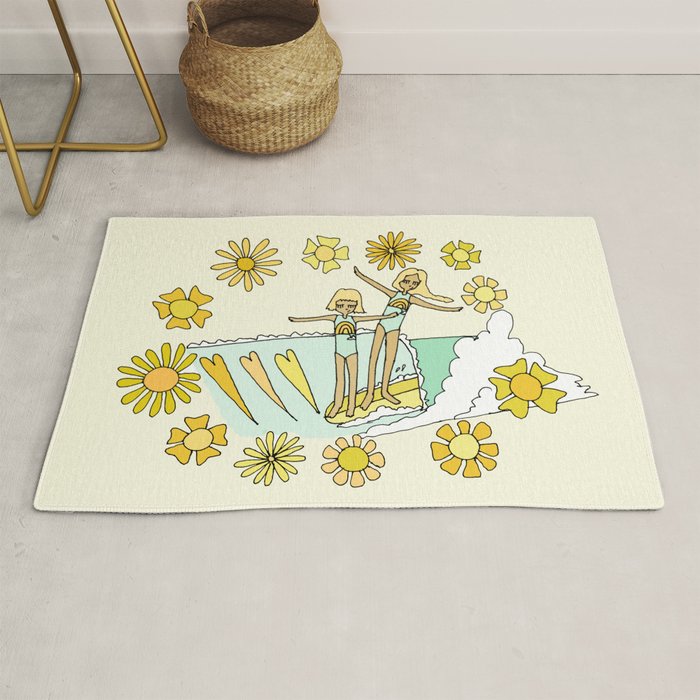 surfs up little ones // retro surf art by surfy birdy Rug Gallery Image 1
