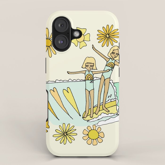 surfs up little ones // retro surf art by surfy birdy iPhone Case Gallery Image 1