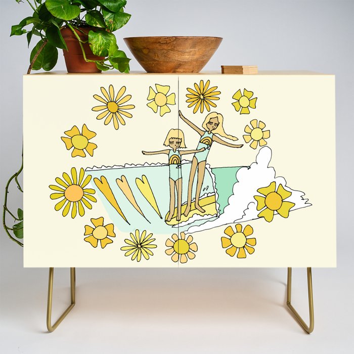 surfs up little ones // retro surf art by surfy birdy Credenza Gallery Image 1