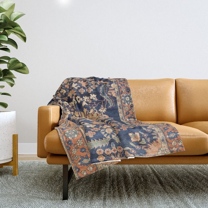 Sarouk Persian Floral Rug Print Throw Blanket Gallery Image 1