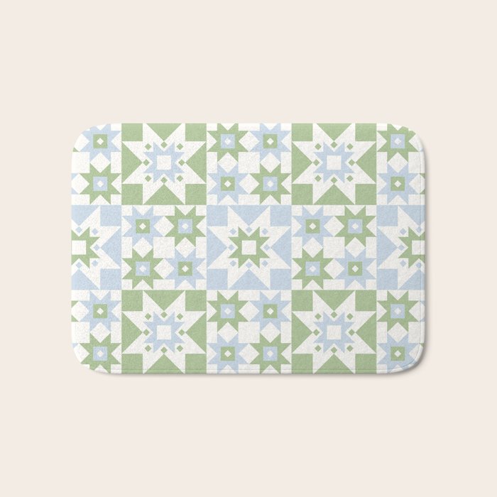 Quilt Shapes - Green and Blue Bath Mat Gallery Image 1