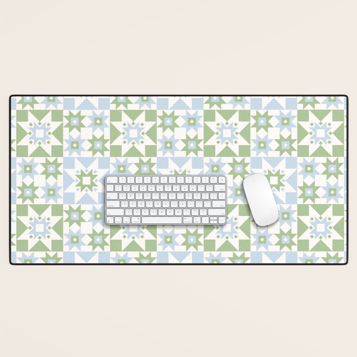 Quilt Shapes - Green and Blue Desk Mat Gallery Image 1