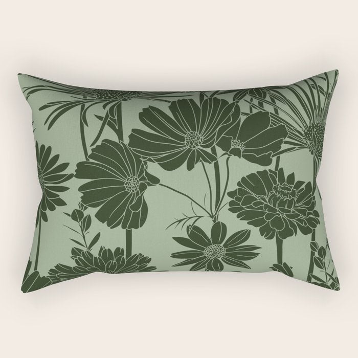 Floral Prints, Dark Green, Colour Prints Rectangular Pillow Gallery Image 1