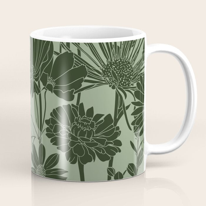Floral Prints, Dark Green, Colour Prints Coffee Mug Gallery Image 1